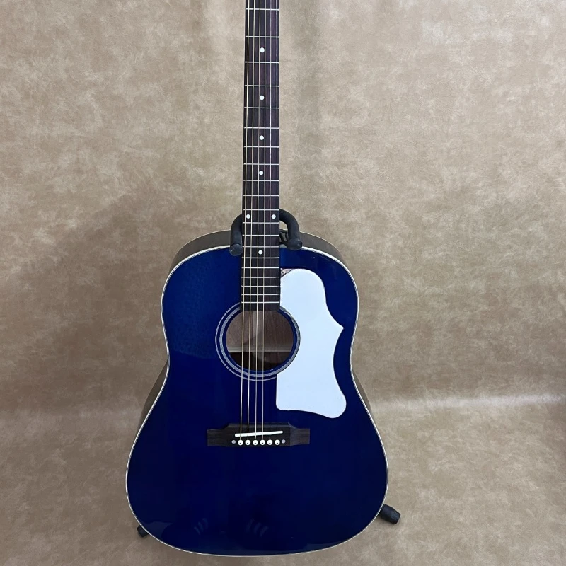 41 Inch Blue J45 Acoustic Guitar D Barrel Spruce Solid Top Double Soundhole Ring Back Button for Adult Beginners Free Shipping