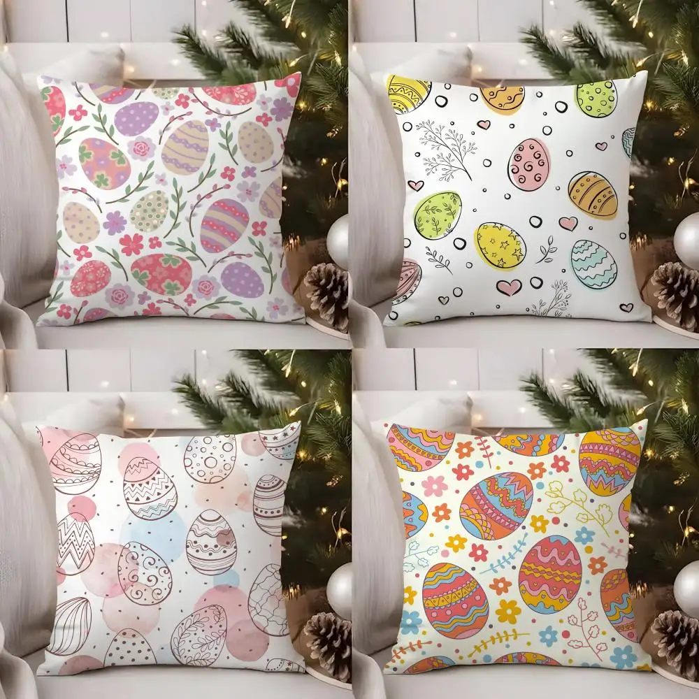 

Easter Cartoon Eggs Cushion Cover Short Plush Double-sided Print Square Throw Pillow Covers Sofa Home Cushion Decor