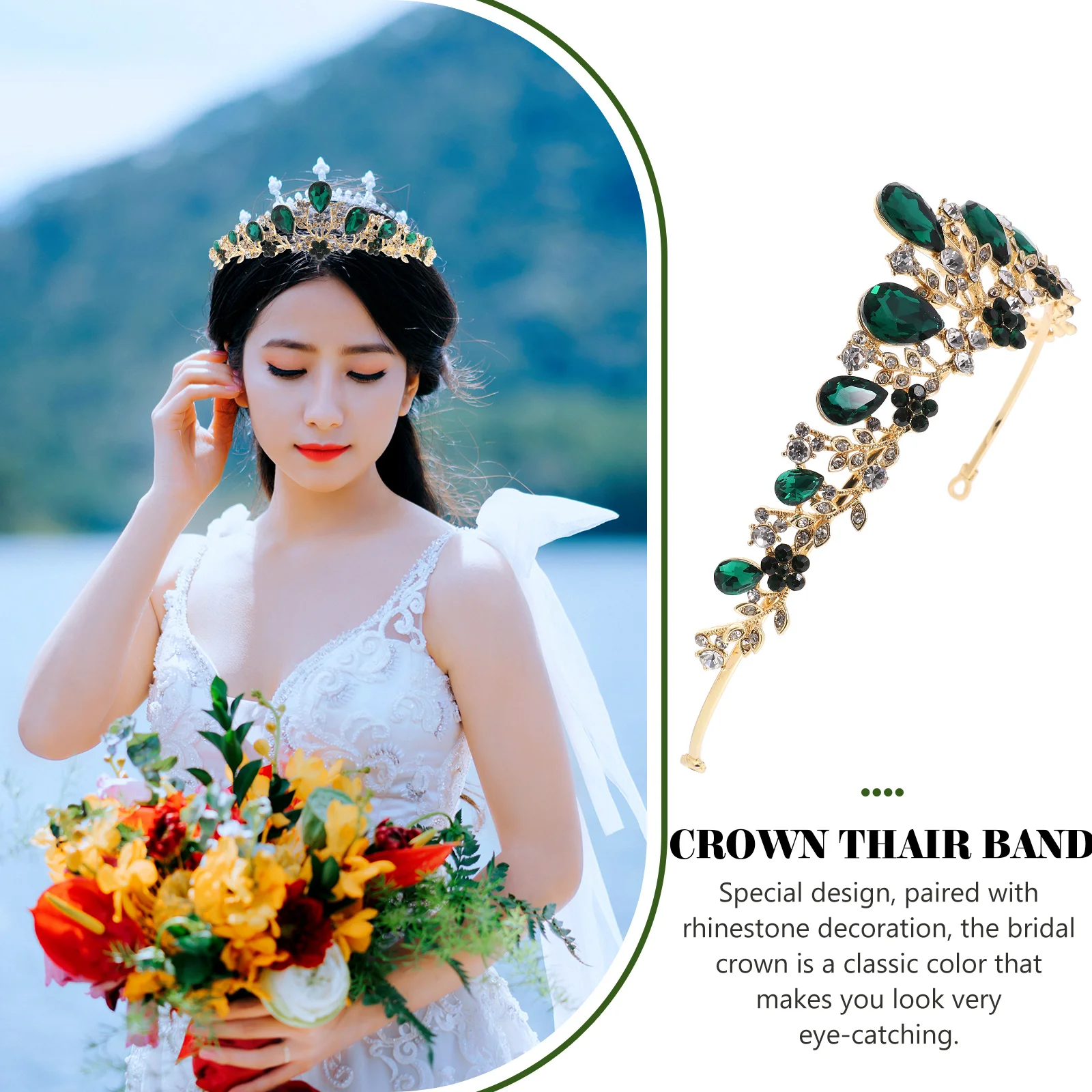 

Rhinestone Crown Headb Thick Drill Baroque Bridal Leaf Small Crown Hair Accessories Women Prom Wedding Tiara Bride