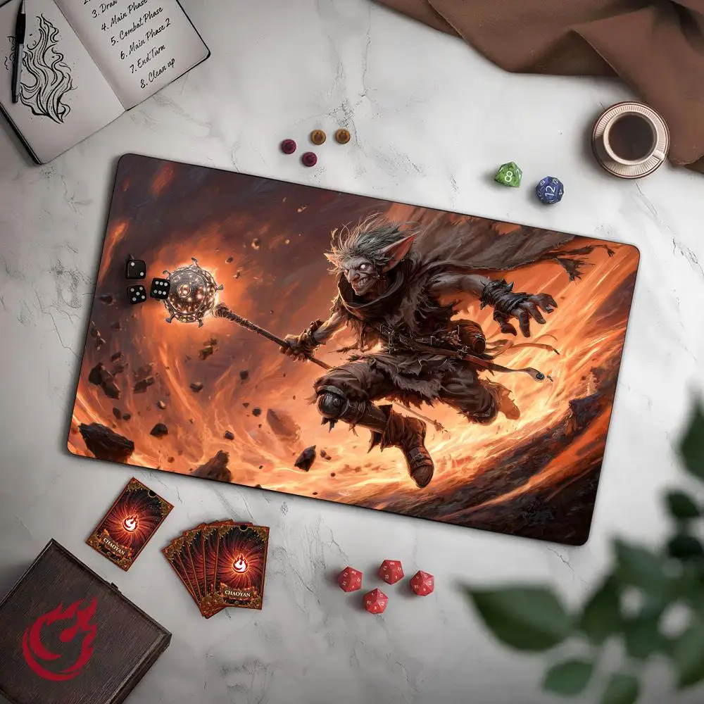 Fantasy Goblin Warrior TCG Playmat Magic Card Mat with Stitched Edge Non-Slip Durable Tabletop playmat Board Game Mat for TCG