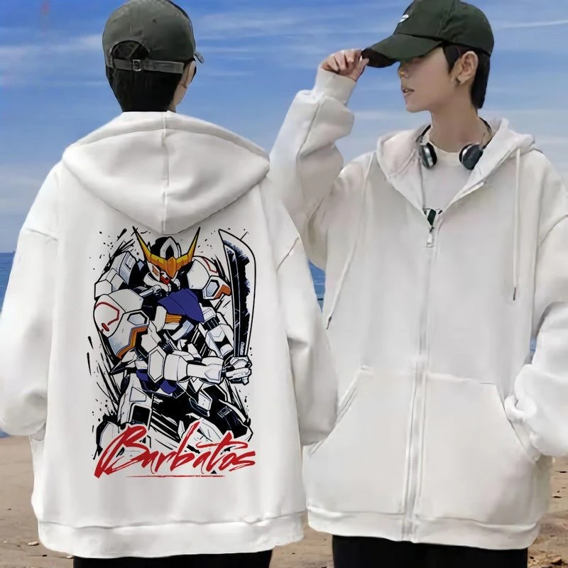Gundam Unicorn Rx0 witte hoodie heren anime rugprint katoen casual lange mouw herfst winter streetwear mode cosplay jas
