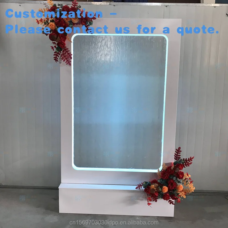 

custom.Modern Style Wedding Waterfall Backdrop Hot Sale with White Background Tempered Glass Metal Stand Event Decoration
