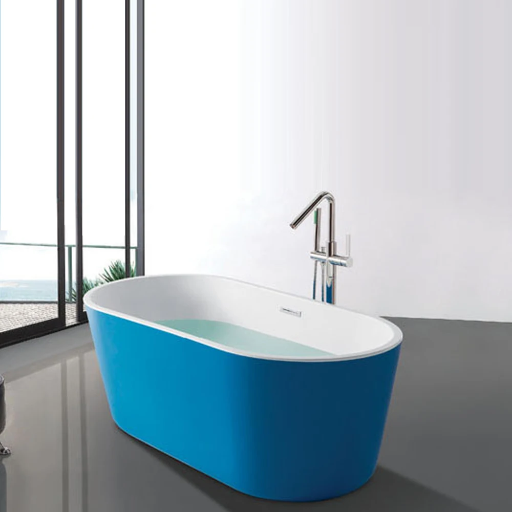 1400 1500 1600 1700mm Custom Made Hotel Bathtub Project Hot Sale Blue Color Freestanding Acrylic Bath Tub