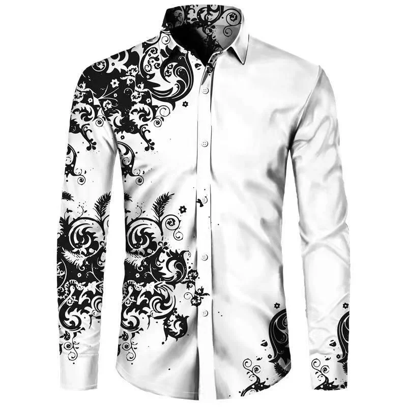 Men's Black White Classic Simple Businessshirt Casual Outdoor Button Long Sleeve Lapel Suit T-shirt Style Hot Sale Tops Clothing
