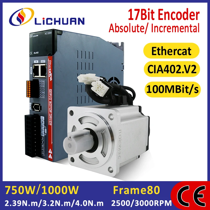 New Ethercat 2500/3000RPM 4.5A/5.8A/4.6A AC Servo Motors And Drivers 750W 1000W 2.39/3.2/4N.m AC Servo Driver Motor Kit For CNC