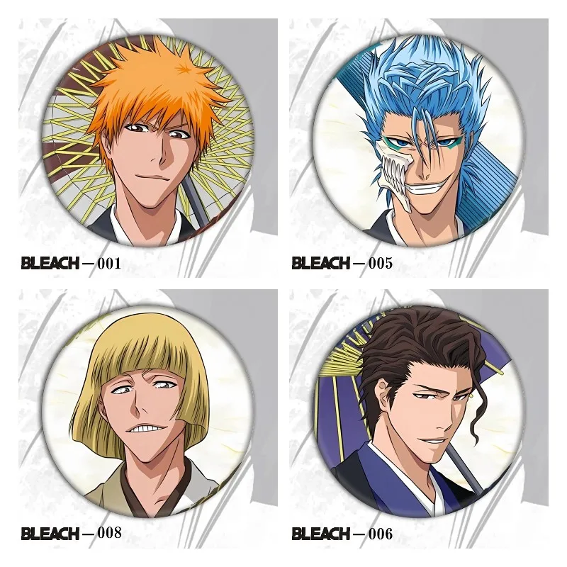 Figuras de Anime BLEACH Grimmjow Jaegerjaquez Kurosaki Ichigo, insignia láser de Metal, alfileres Hirako Shinji, broche decorativo para bolso, accesorios