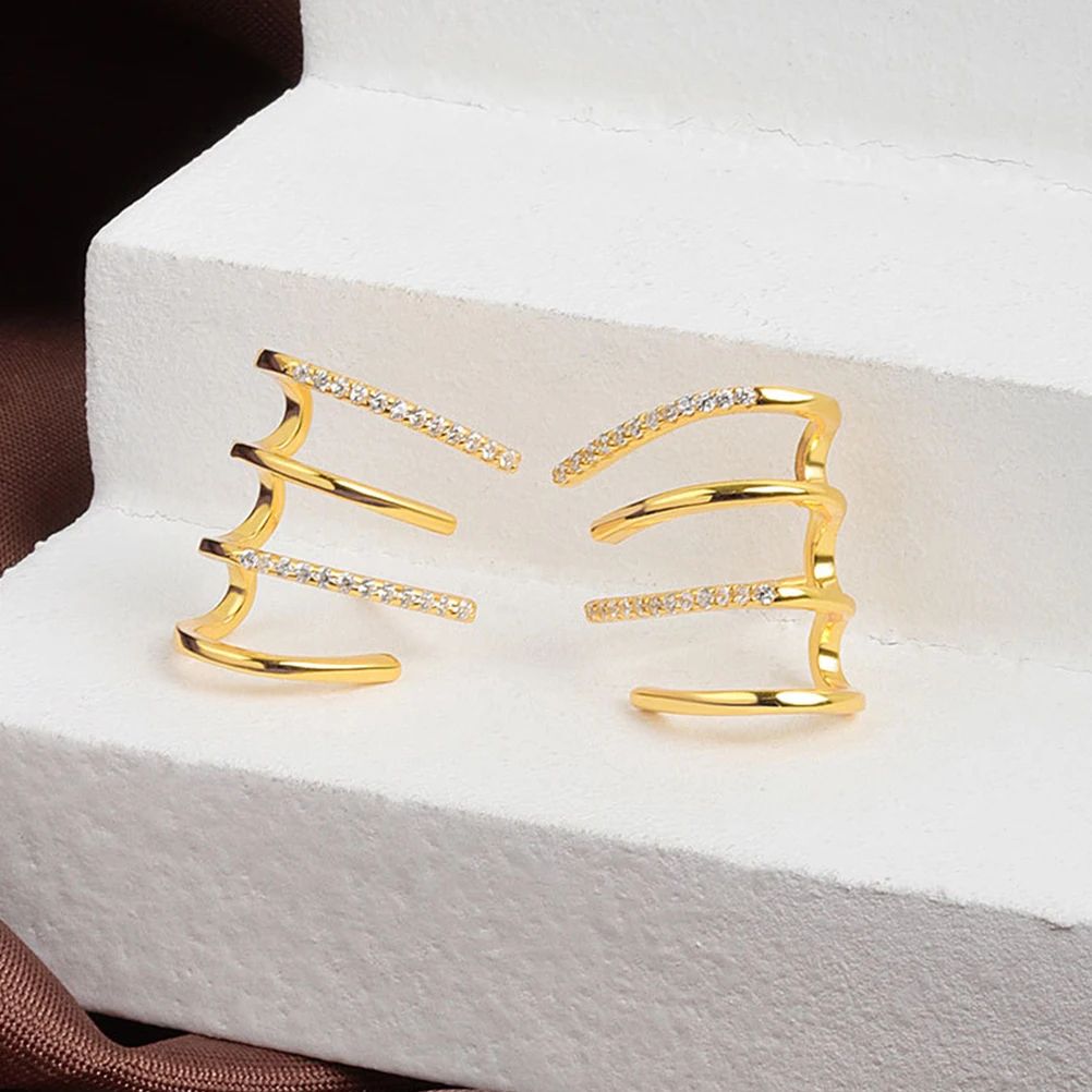 

4 Pairs Four-claw -set Earrings Chic for Women Wild Daily Wear Illusion Copper