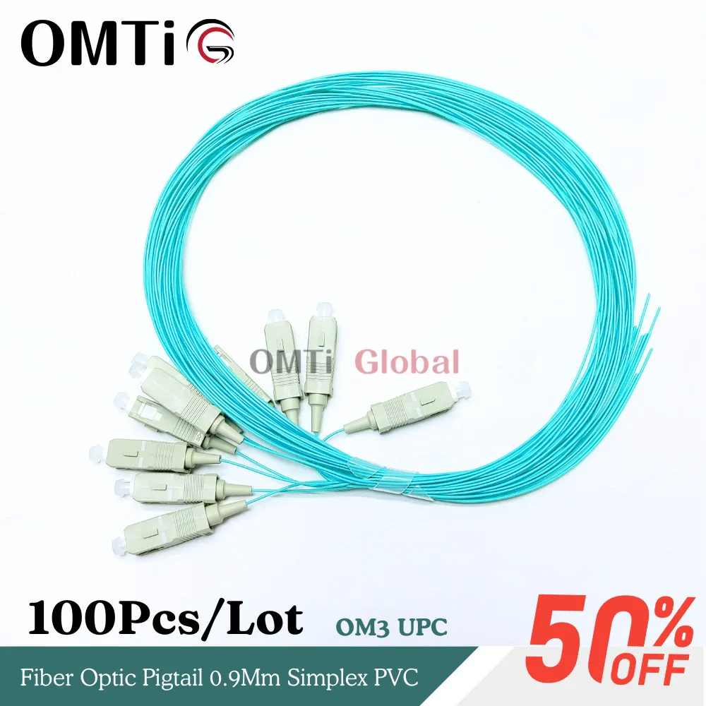 100PCS Fiber Optic Pigtail 0.9Mm Simplex PVC 10 Gigabit Multimode OM3 SC UPC FTTH