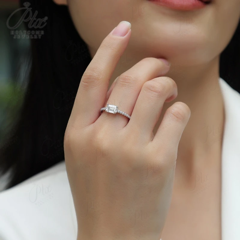 1CT Moissanite Ring Emerald Cut D Color 925 Sterling Silver Women's Ring Ideal for Wedding & Engagement Perfect Gift for Gifting