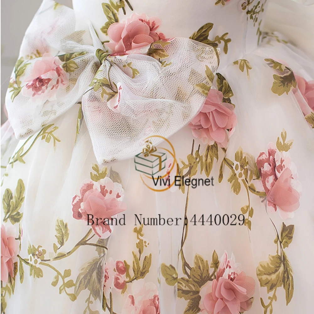 Charming Puffy Sleeve Flower Girls Dresses Organza 2023 Summer New Zipper Back Bow Christmas Gowns Floor Length فلور فتاة اللباس