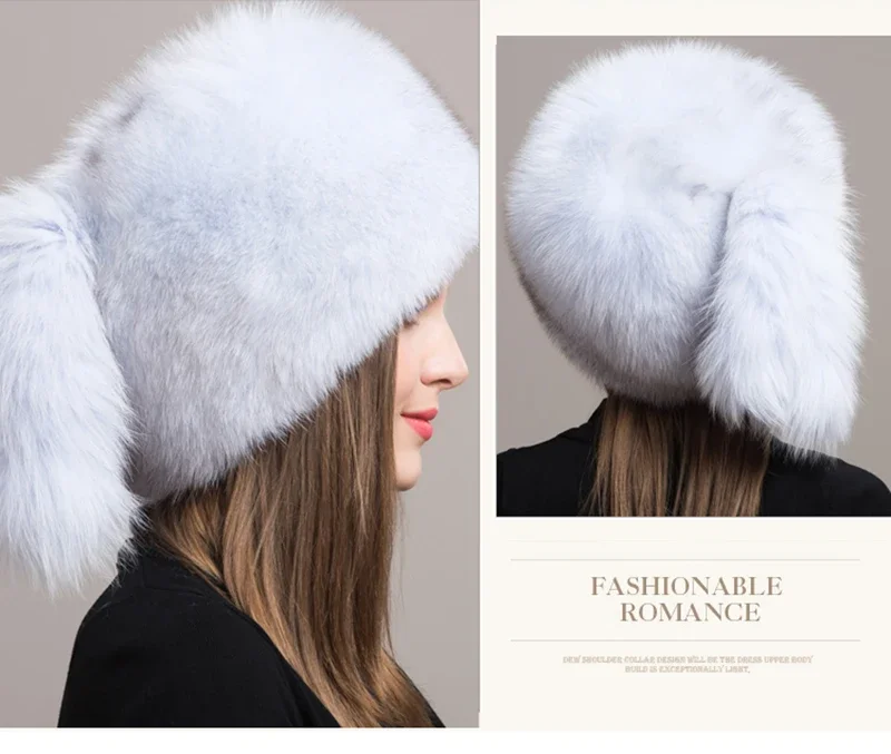 Winter Damen Echtpelz-Mütze Natürliche Modische Fuchspelz-Hüte Kopfbedeckung Russische Outdoor-Kappe Damen Verdickte Warme Pelzmützen – Detail 15