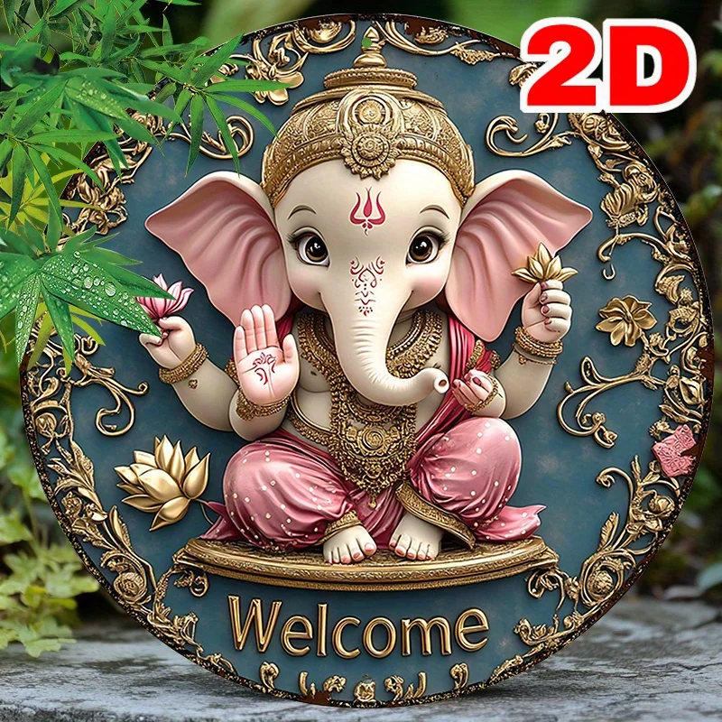 

Round Aluminum Wall Decor Featuring Lord Ganesha – Vibrant Metal Art with Ornate Design, Perfect for Home & Gifts
