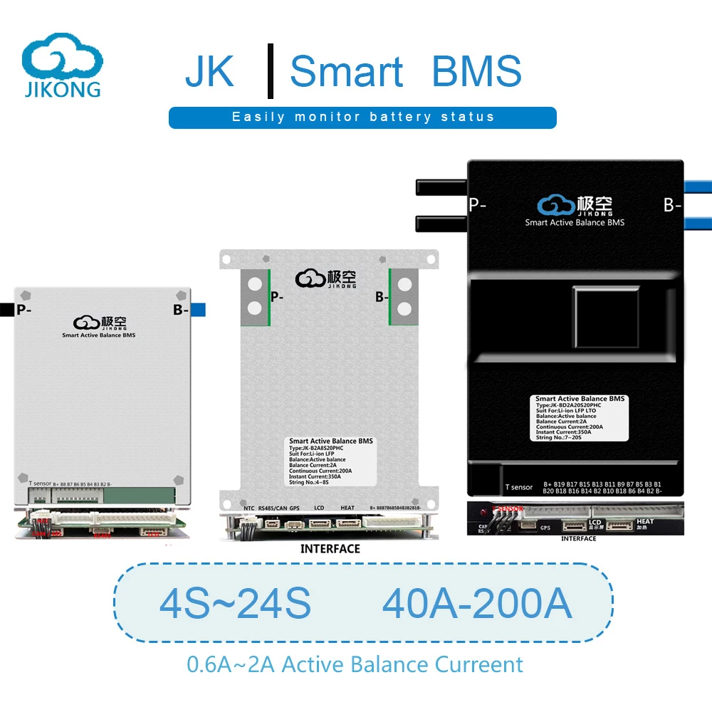 JIKONG BMS 4S~24S Li-ion LiFePo4 Battery 40A 60A 80A with 0.4A Active Balacne 0.6A Current Smart JKBMS with BT APP