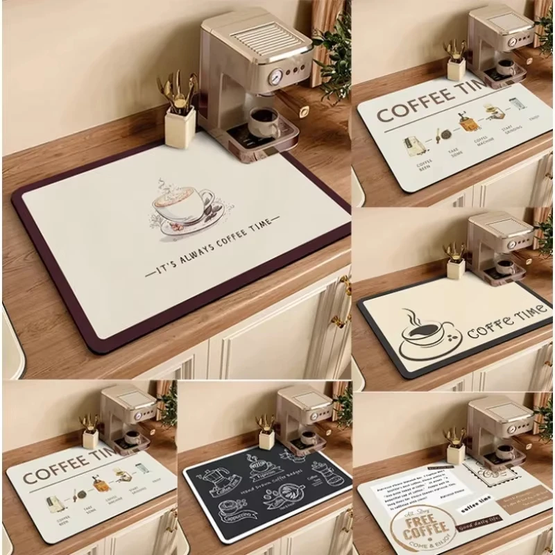 VIKAMA Coffee Station Draining Mat Waterproof Non Slip Kitchen Countertop Protector Absorbent Dish Drying Pad For Coffee Machine