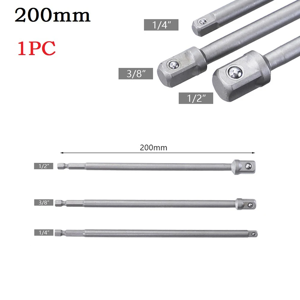 1pc Socket Bar Wrench Adapter Extension Tool 200mm Impact Socket Adapter Hex Shank To 1/4 3/8 1/2 Extension Drill Bits Bar