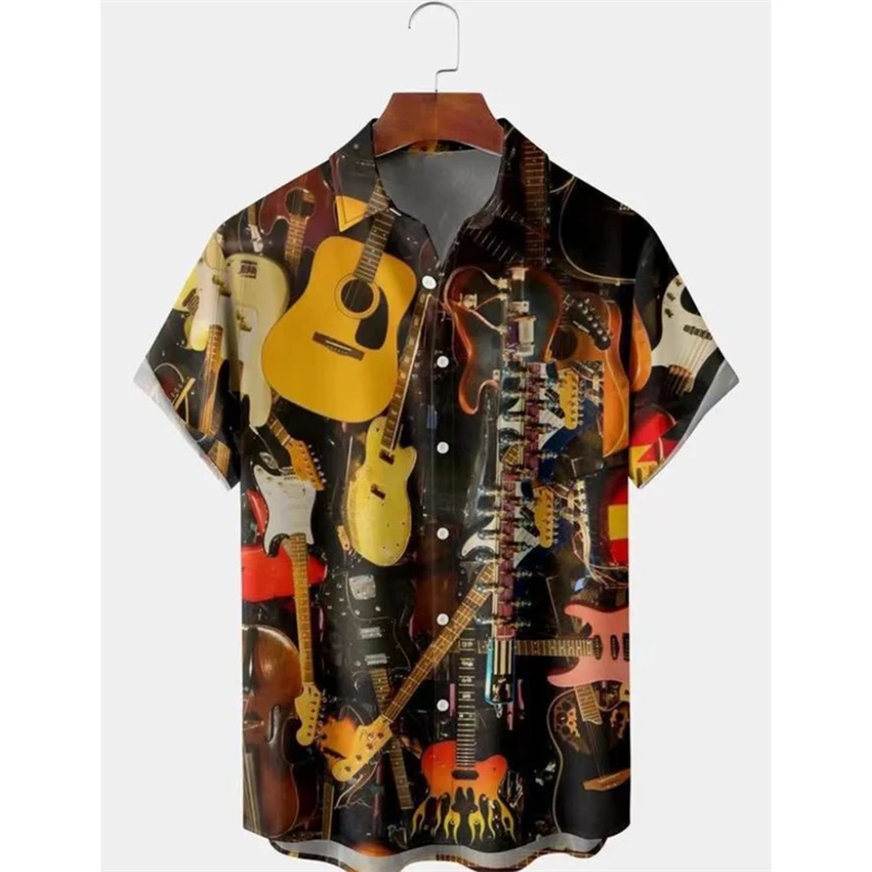 Chemise hawaïenne d'été pour hommes, motif imprimé Notes de musique, rue en plein air, manches courtes, vêtements imprimés, créateur de mode