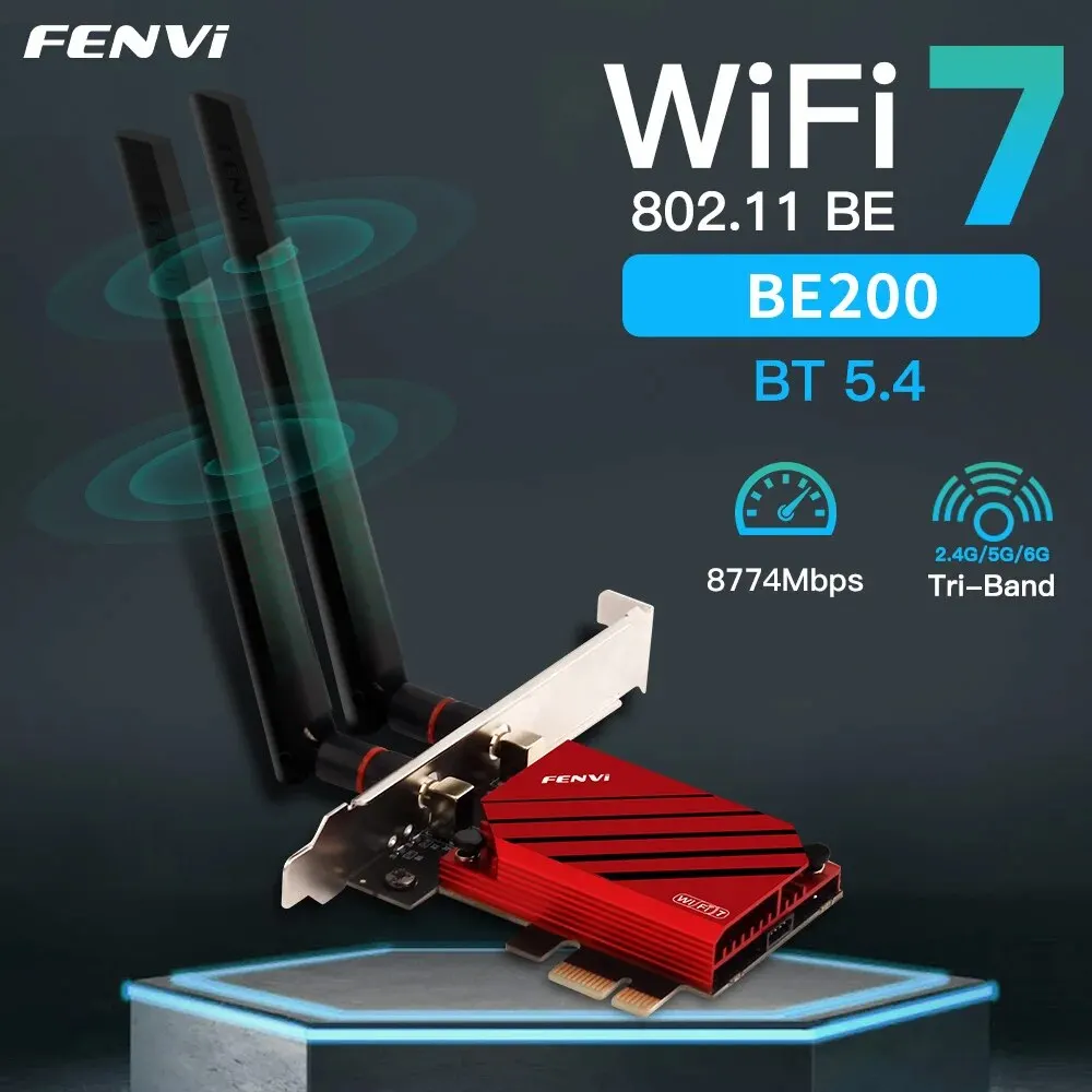 محول شبكة Fenvi-bandg ، ثلاثي 2.5G ، 5G ، 6GHz ، Gbps ، WiFi 7 ، PCIE Wireless Mbps ، BE200 ، BT5.4 للألعاب ، سطح المكتب ، Win11 ، جديد