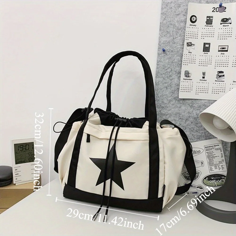 Elegante borsa a tracolla singola da donna di grande capacità borsa a tracolla con coulisse grafica a stella borsa da pendolare Casual per tutti i