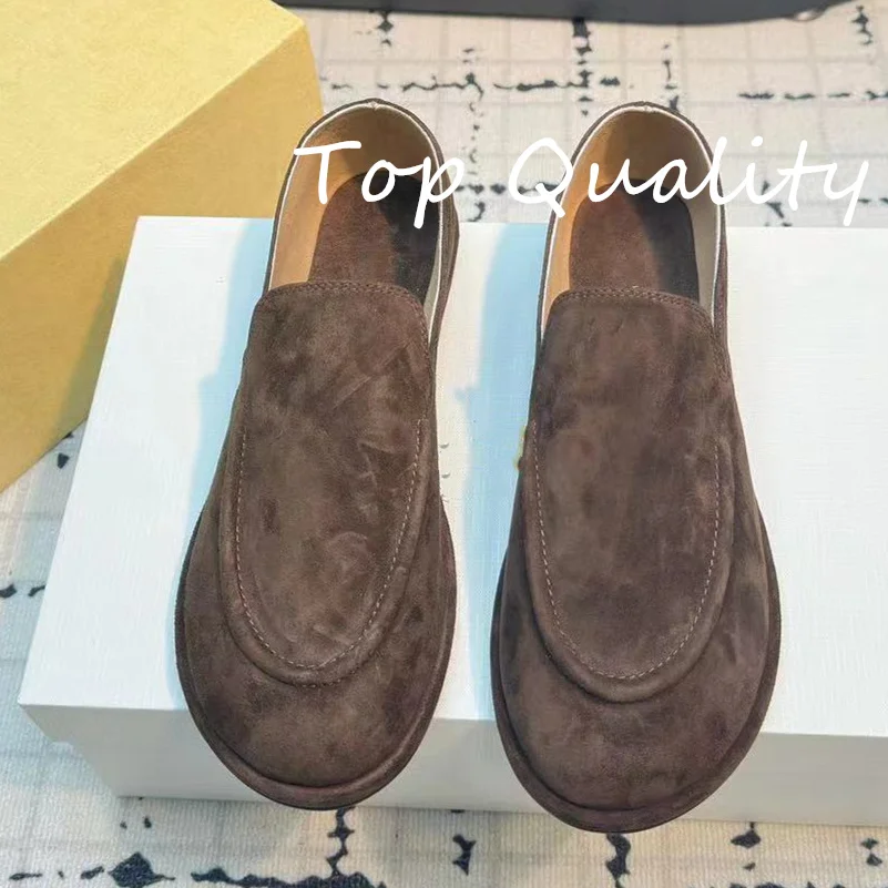 

2025 Winter Women's Flat bottomed loafers Suede Leather Round headed flat bottomed anti slip Luxury Quality