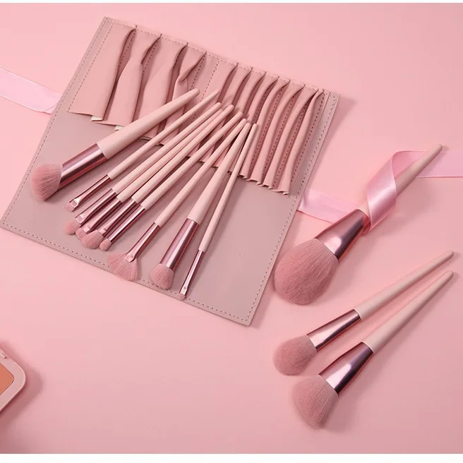 12Pcs Heart Pink Makeup Brush Set Ins Girly Style Soft Bristle Professional Cosmetic Beauty Tools