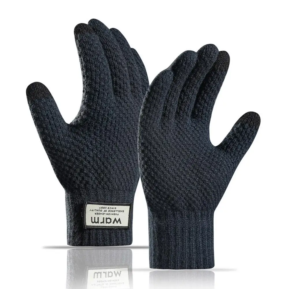Knit Thermal Men's Gloves Plus-Size Fleece Autumn Winter Soft Elastic Touch Screen Warm Gloves Thermal Windproof Cycling Gloves