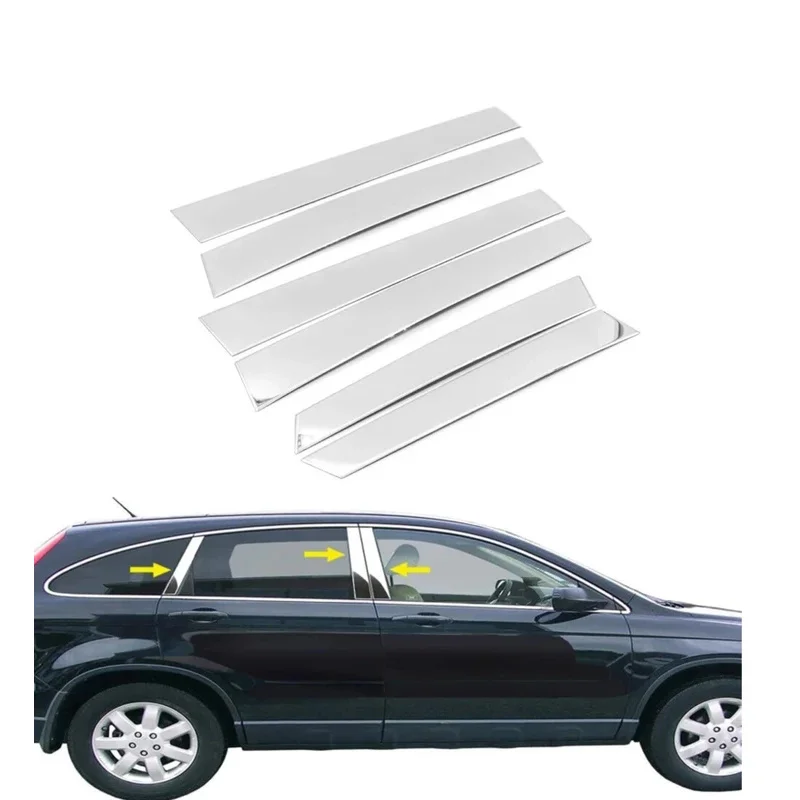 

6pcs Window Chrome Plated Silvery Pillar Posts Fit For Honda CR-V 2007 2008 2009 2010 2011 Door Side Trim Covers Sticker Decal
