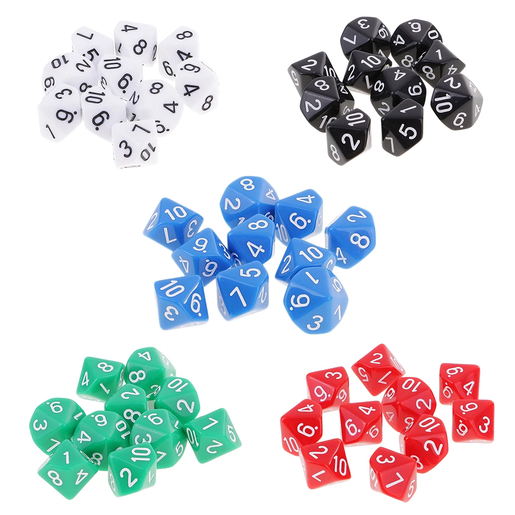 MagiDeal 10Pcs ลูกเต๋า10ด้าน D10 Polyhedral ลูกเต๋าสำหรับเกมตารางสำหรับผับคลับเกมอุปกรณ์ Dungeons และมังกรตารางเกม