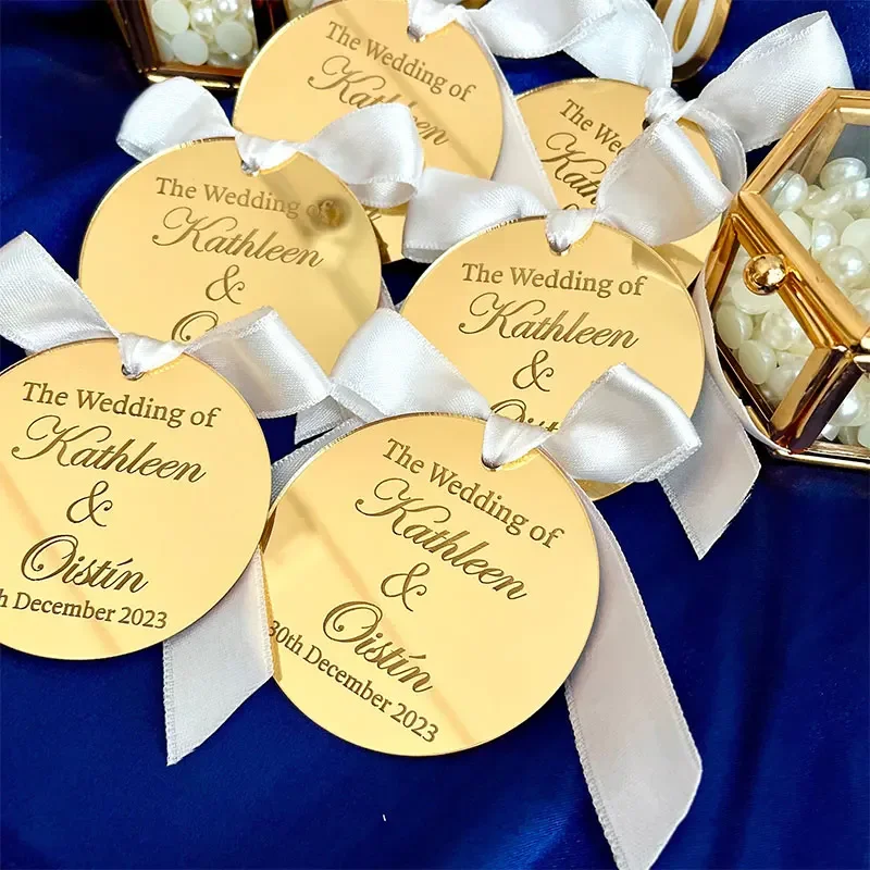 

Customized Name and Date Gift Tags Personalized Gold, Silver, Rose Gold Acrylic Gift Tags Wedding Party Gifts Decoration Supplie