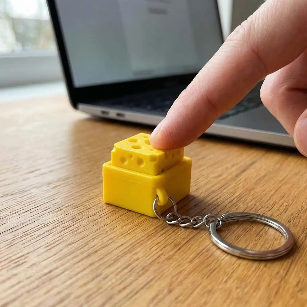 Creative Funny Cheese Clicker Fidget Keychain Portable Squeeze Sound Cheese Keyboard Mechanical Keyboard Keychain Pass Time