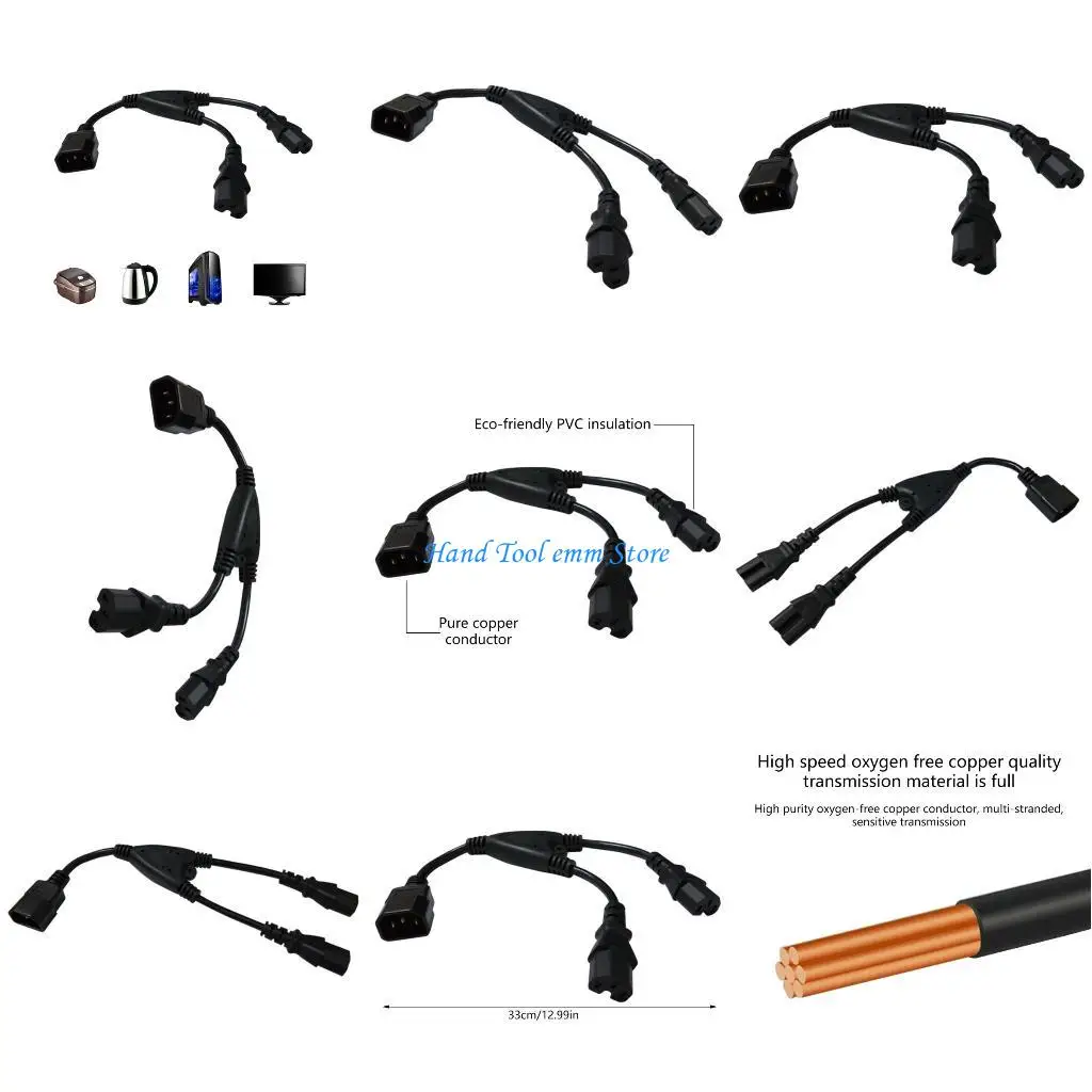 

H37F Y Type Splitters Adapter Cable Extension Cord IEC320 C14 to 2xC15 Male to Female