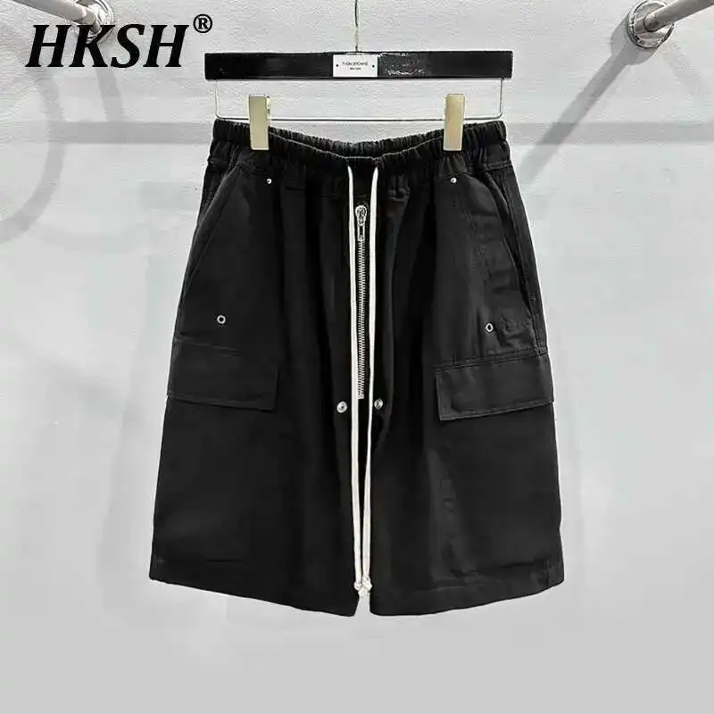 

HKSH мужские шорты Tide Dark High Street RO с карманами на молнии и шнурком в стиле сафари, брюки длиной до колена, шикарные уличные капри HK1808