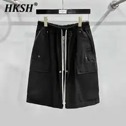 HKSH Men's Tide Dark High Street RO Pocket Zipper Shorts Drawstring Safari Style Knee Length Pants Chic Streetwear Capris HK1808