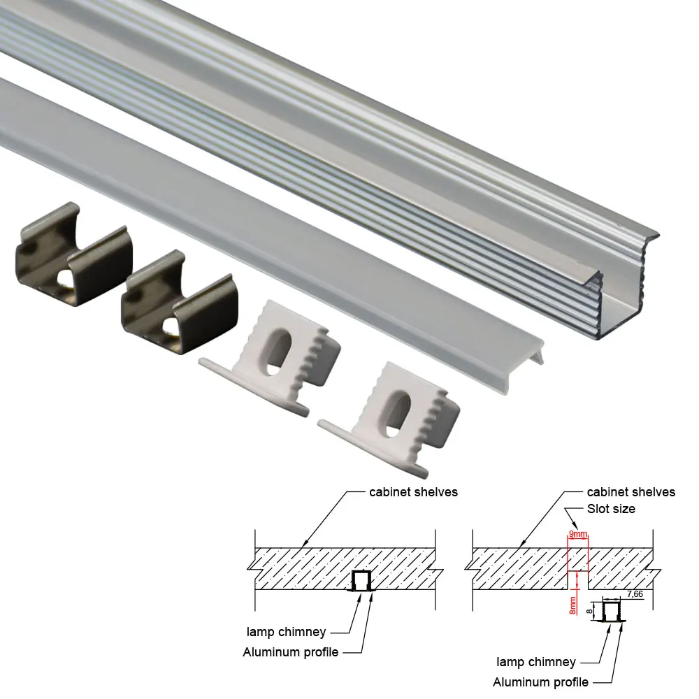 8*9mm 2pcs 0.5m Distinctive LED Aluminum Profile Strip Light for Embedded Installation in Cabinets and Wardrobes