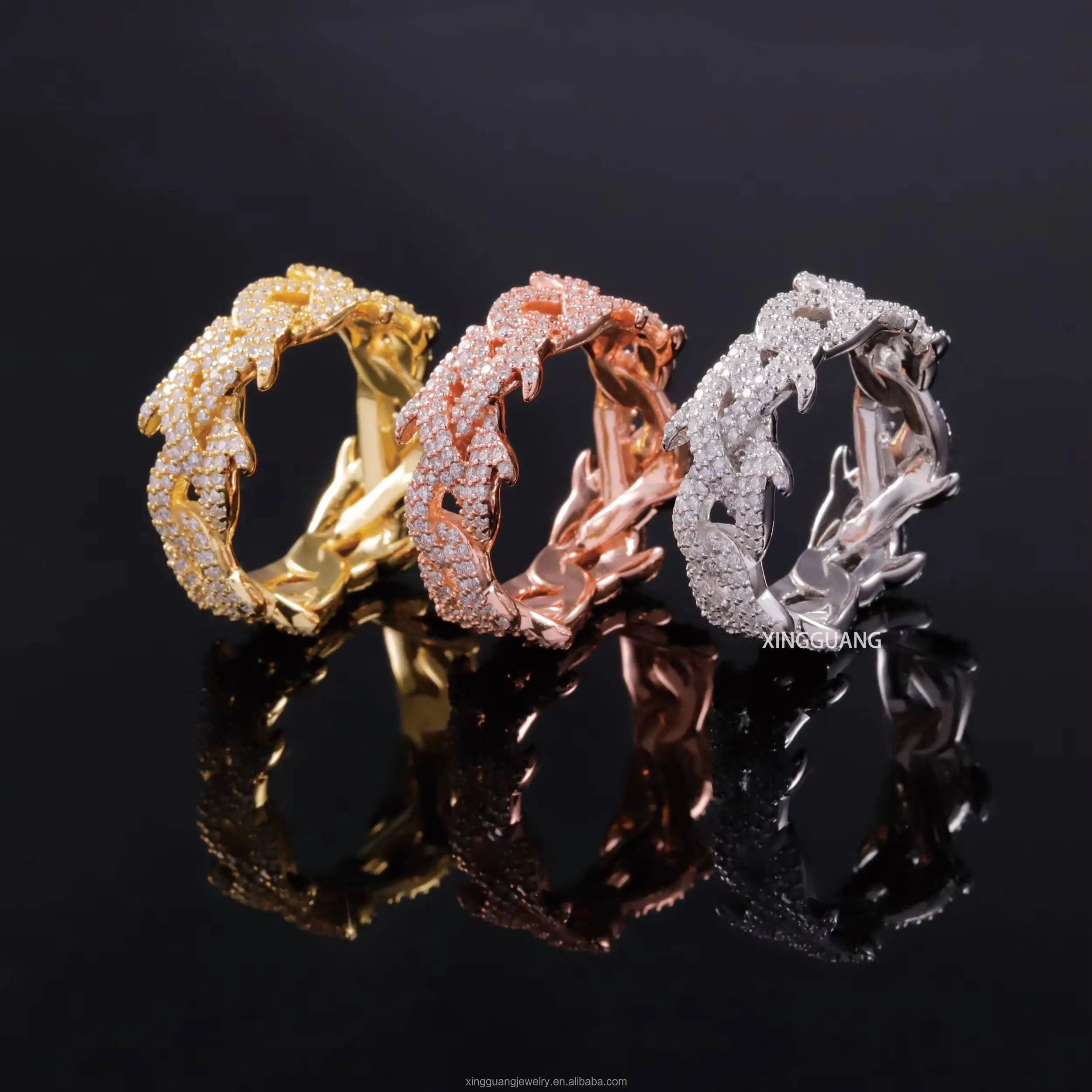 Hot Sale Full Size Hip Hop Rings Collections Spiked Ring Ice Out VVS Men Women 925 Sterling Silver Thorn Moissanite Cuban Rings