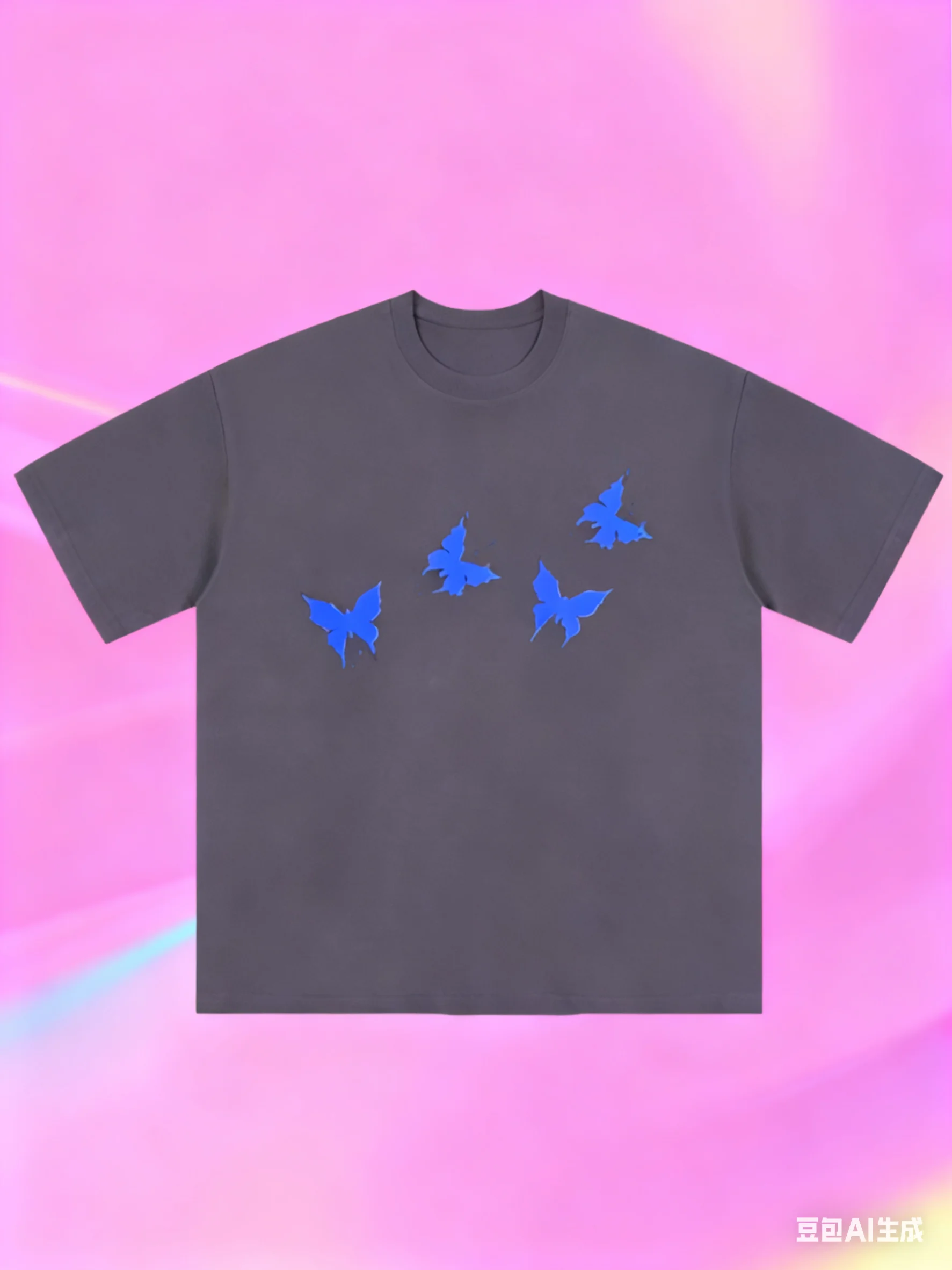 เสื้อยืดแขนสั้นพิมพ์ลายผีเสื้อสีฟ้าชวนฝัน เสื้อฤดูร้อนอเนกประสงค์เหมาะสำหรับคู่รัก