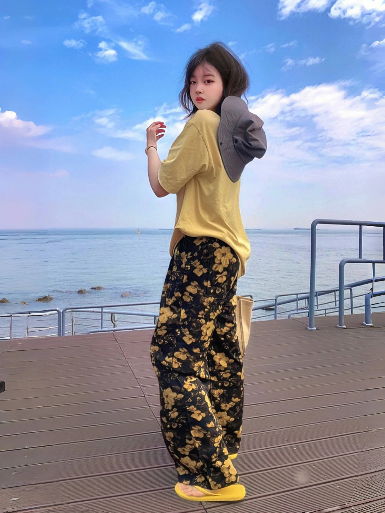 

Широкие брюки из ледяного шелка с цветочным принтом, женские летние тонкие драпированные свободные длинные повседневные пляжные брюки с высокой талией, прямой крой