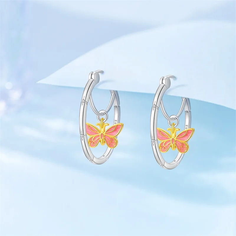 2026 Women Earrings 925 Sterling Silver Gold Powder Butterfly Big Classic Hoop Earrings For Anniversary Wedding Jewelry Gifts