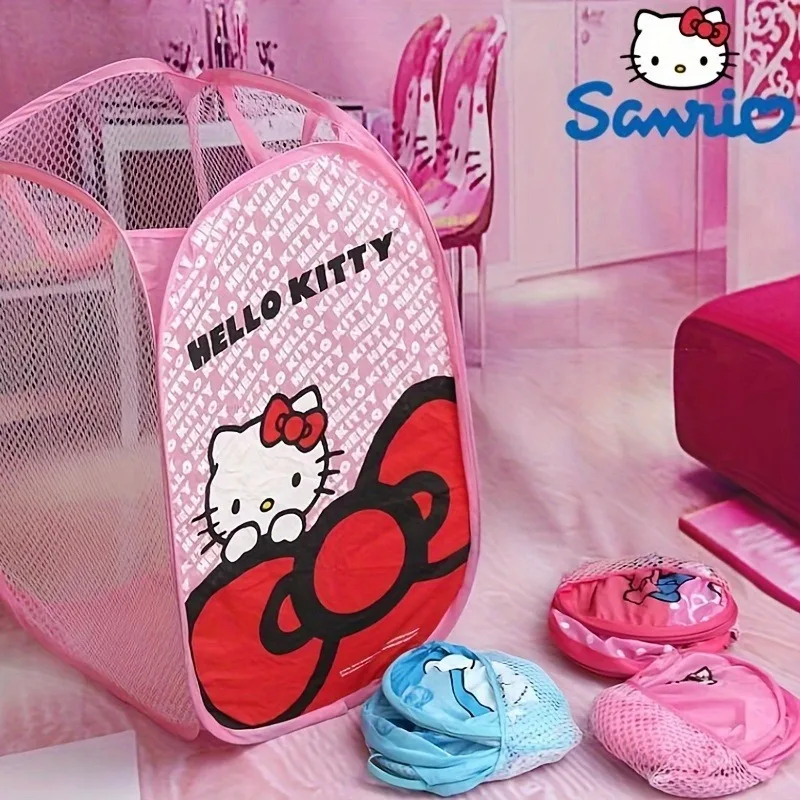 1pc Hello Kitty cestino per vestiti sporchi portatile Y2K Sanrio simpatico cesto portabiancheria pieghevole borsa portaoggetti di grande capacità