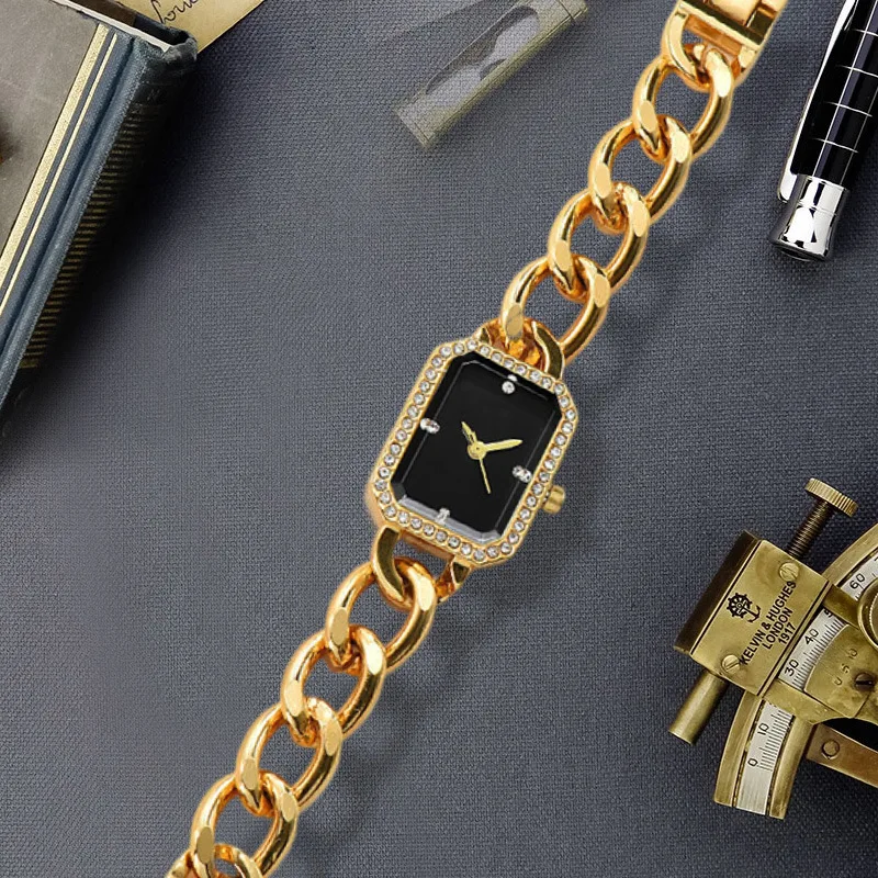 

Минималистичный ремешок-цепочка с квадратным циферблатом, высококачественные винтажные кварцевые часы для женщин, элегантные наручные часы-браслет Relogio Feminino