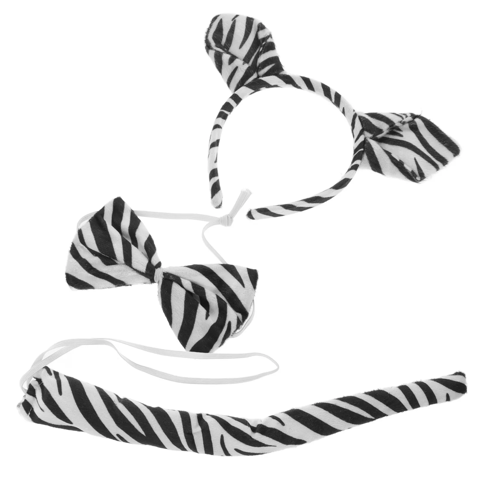 1세트 얼룩말 의상 동물 귀 머리띠 나비넥타이 꼬리 코스프레 파티 액세서리 할로윈 축제 소품 얼룩말 의상 세트