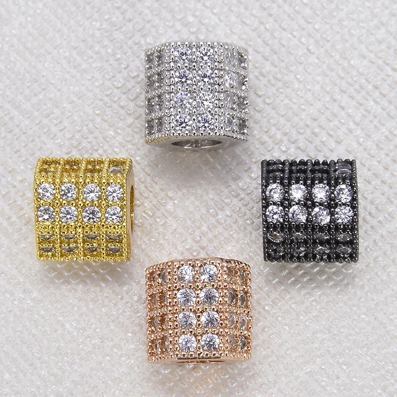 DIY Necklace Chain Parts Jewelry Making Supplies Pave Zircon Rhombus-Pillar Beads High Quality Brass Bracelet Beaded Accessories