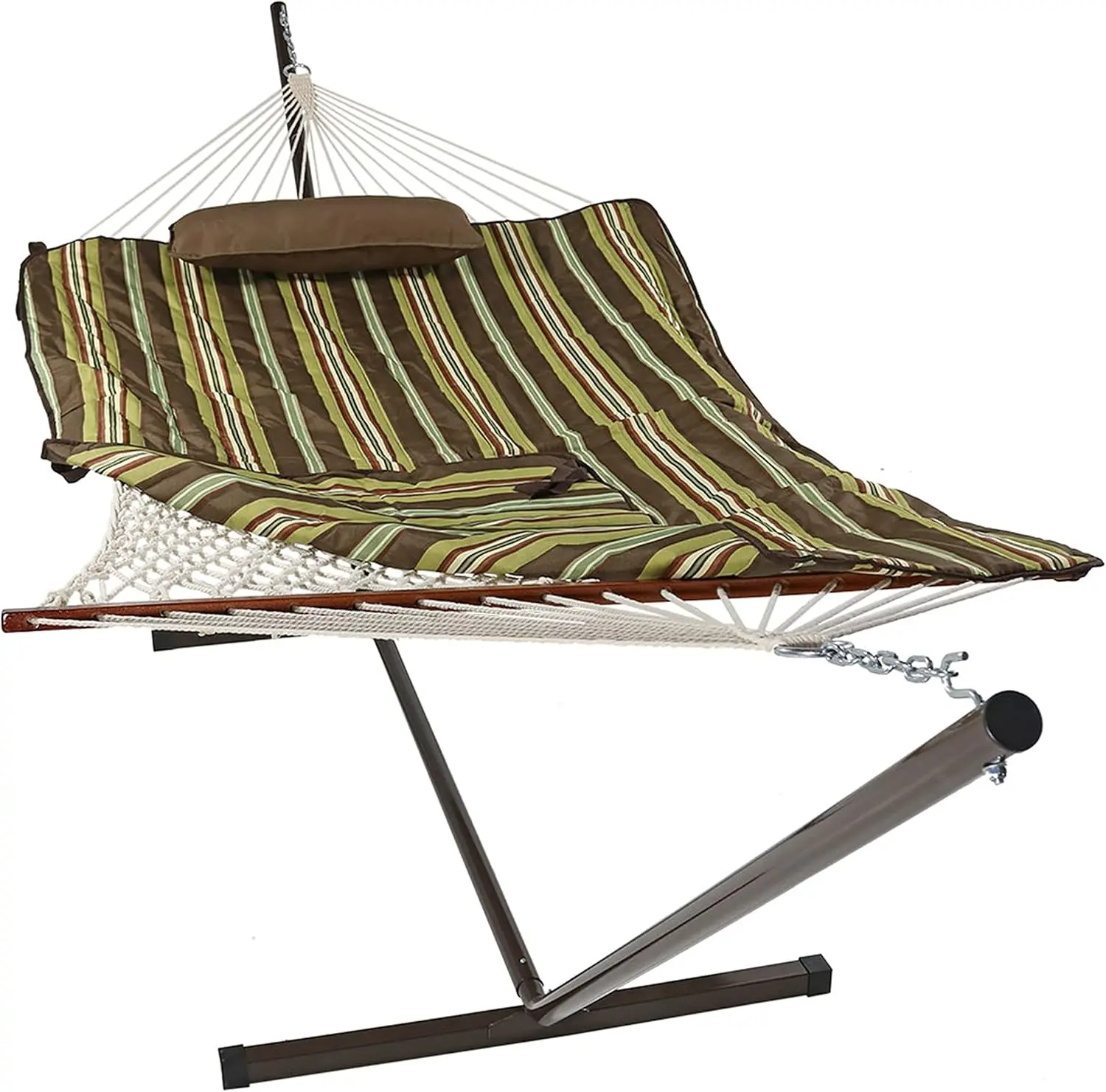 

Sunnydaze Rope Hammock with Stand for Outside - Heavy Duty Freestanding Portable Outdoor Hammock Set with Quilted Pad, Pillow, a