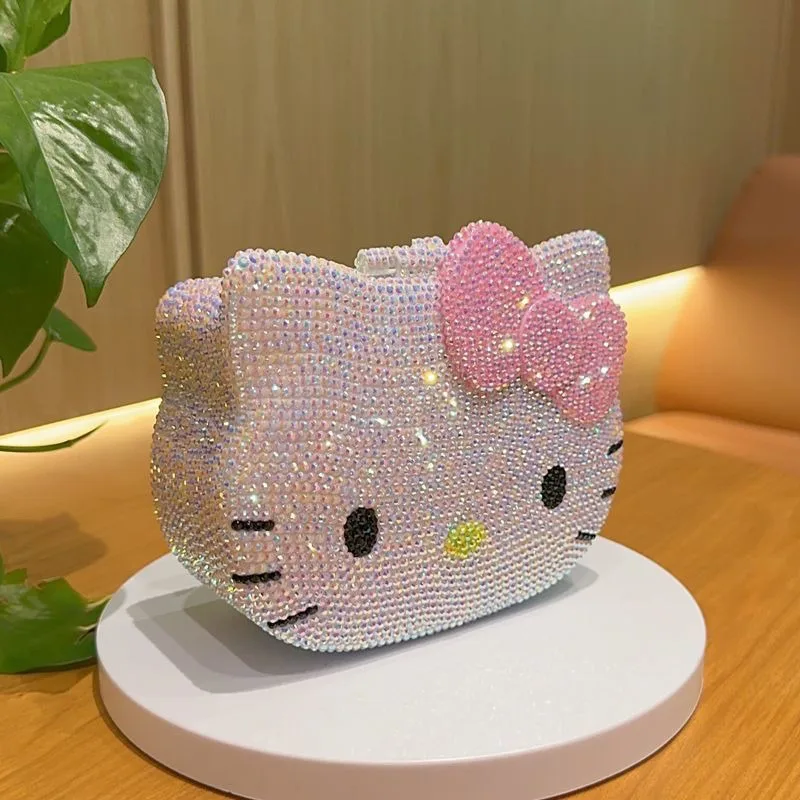 

Милый самодельный ящик для хранения Hello Kitty с бриллиантами, модный и персонализированный Настольный ящик для хранения косметики с бриллиантами