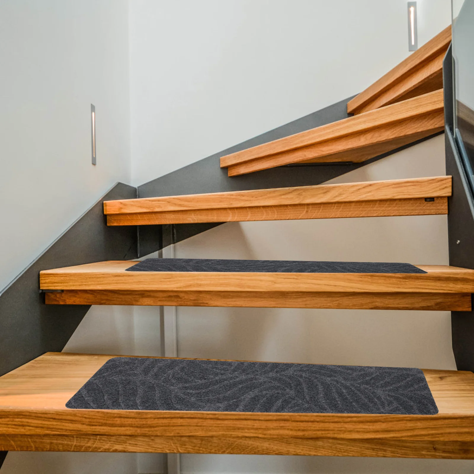 

4 Pcs Anti slip Stair Tread Pad Non skid Step Rug Safety Stickers for Kids Stairs Protector Reusable TPR Leaf Deep Gray