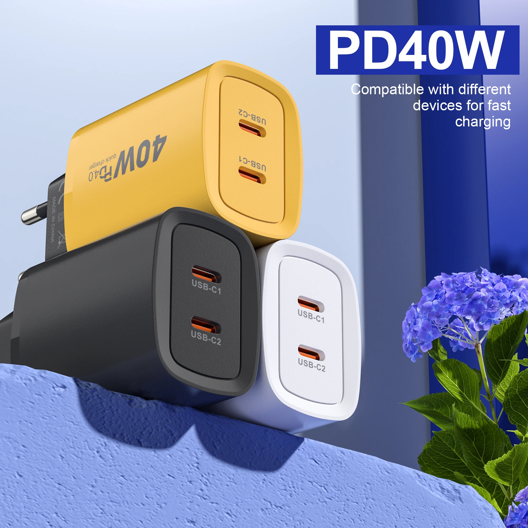40W Dual PD USB‑C Fast Wall Charger QC3.0 Portable Travel Power Adapter Universal Phone Charger For iPhone Samsung Xiaomi Huawei