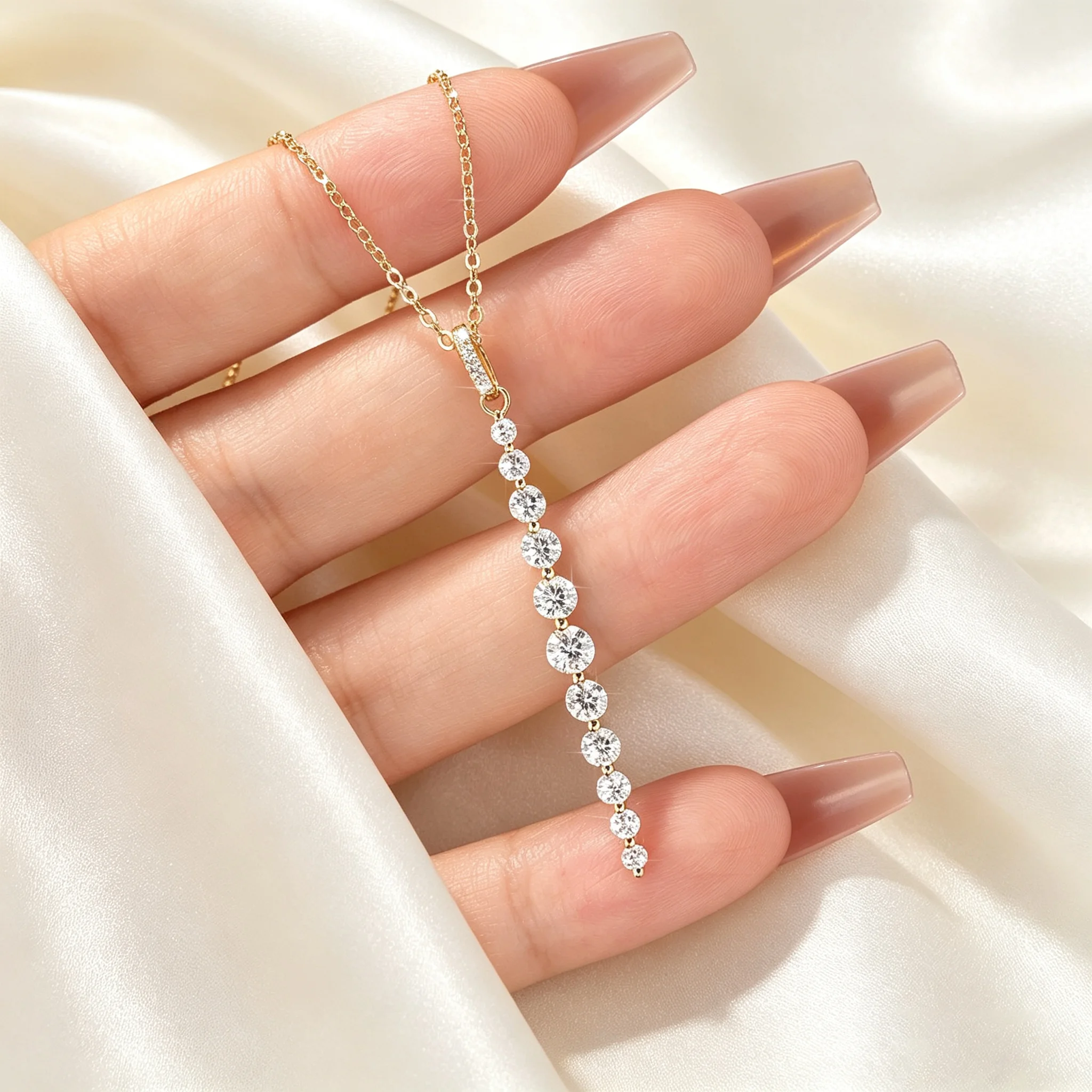 Abestecom D Color VVS1 GRA Necklaces 14K Gold Plated Sparkling Moissanite Round Fringed Lariat Women Pendant Necklace Jewelry