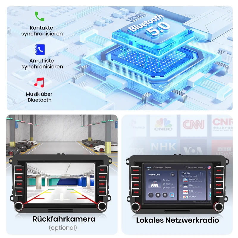 Radio para coche Junsun de 7" y 9" con Android para VW Volkswagen Skoda Octavia Golf 5 6 Touran Passat B6 Polo Jetta, inalámbrico para Apple CarPlay, pantalla IPS, reproductor de vídeo multimedia estéreo, sistemas inteligentes para automóvil, 2 Din, autorradio, unidad principal, Bluetooth, GPS, RDS 6
