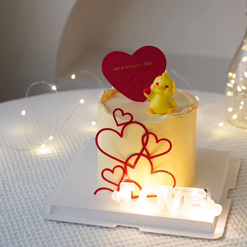 Lovely Yellow Duck Baby Birthday Cake Topper Decoration Around Edge Love Confession 520 Wedding Dessert Baking Supplies Kid Gift