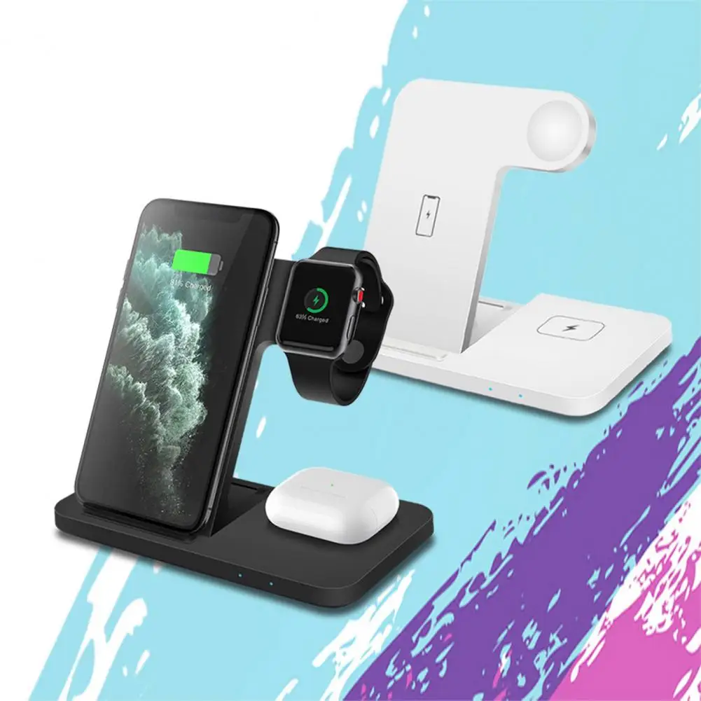 1 Set Wireless Charger Stand 3-in-1 Foldable QI Standard Fast Charging 15W Earphone/Watch/Phone Wireless Charging Base Home Supp