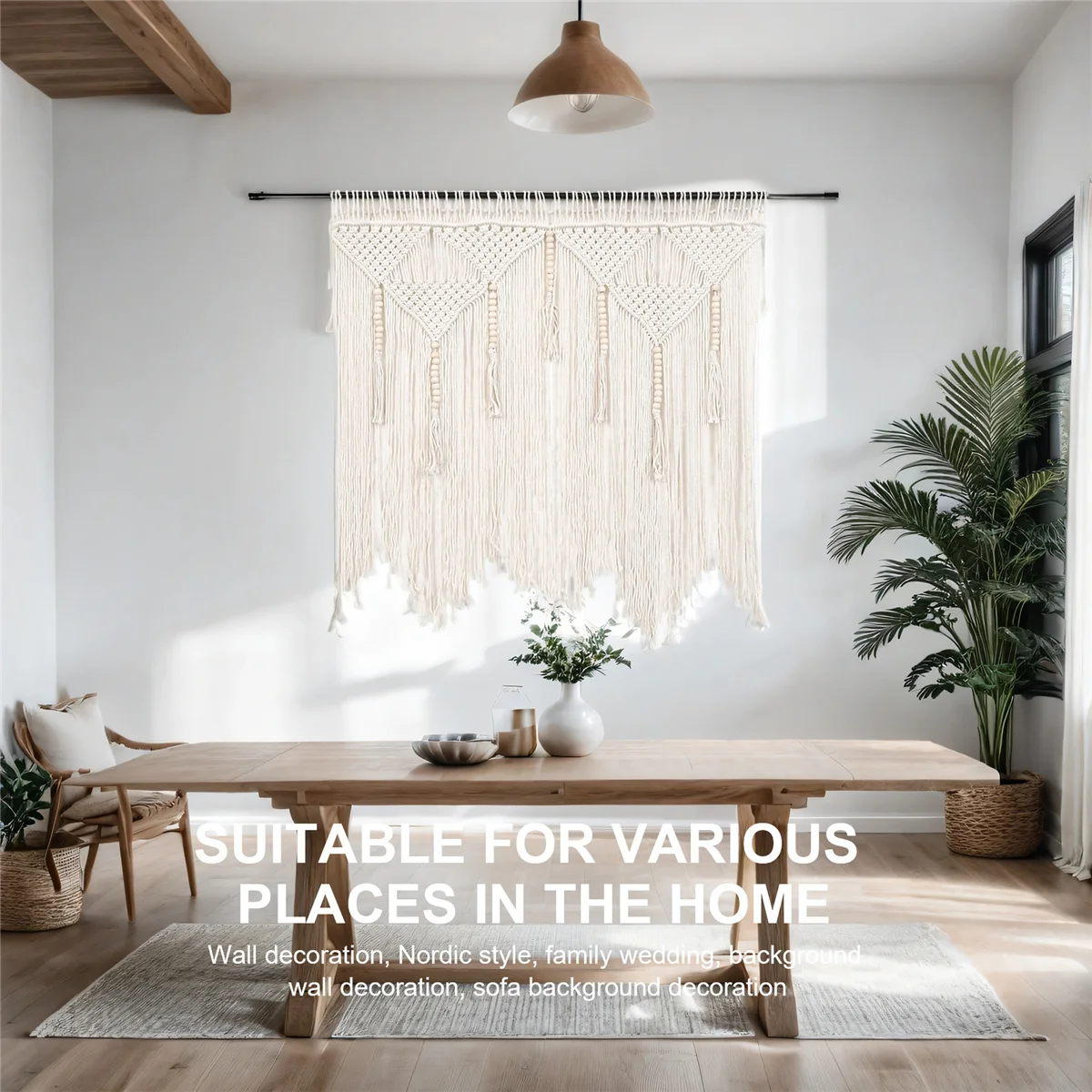 New A26P Macrame Wall Hanging Handwoven Bohemian Cotton Rope Boho Tapestry Home Decor Creamy-White